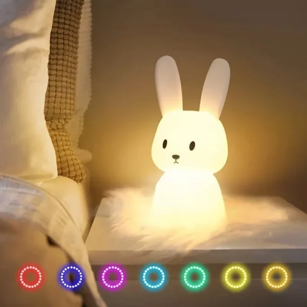 Sa530f438dac94c4d9e2711c0795dfadb1.webp Lampe de nuit LED en silicone en forme de lapin, l