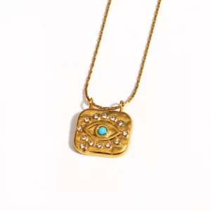 Collier pendentif carré en acier inoxydable plaqué