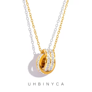 Collier pendentif double anneau style coréen avec