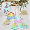 Ornement licorne en bois de dessin animé, 10 pièce