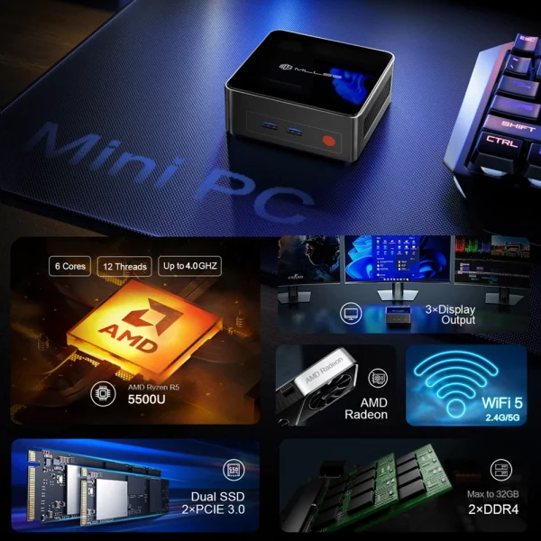 Se05352ec081e449784f436b874b4adbdC.webp Mini PC MLLSE G1, processeur AMD Ryzen 5 5500U, 16