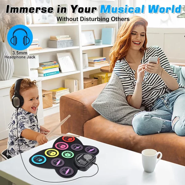 Kit de batterie électronique portable coloré avec
