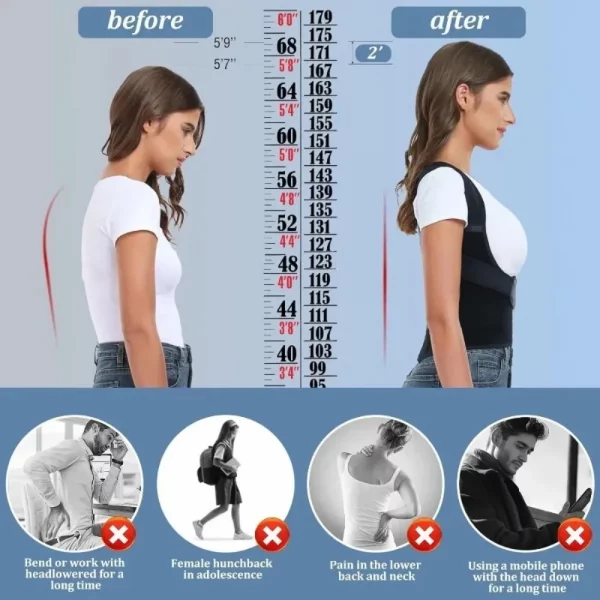 Correcteur de posture respirant et réglable pour h