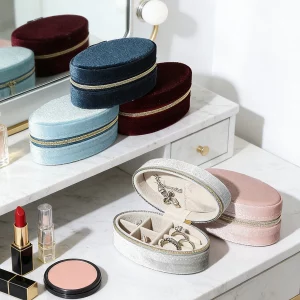 Boîte à bijoux en velours – Organiseur ovale compa