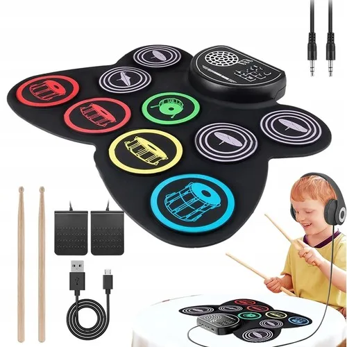 Kit de batterie électronique portable coloré avec