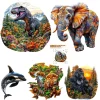 Puzzle en bois en forme d'éléphant, dinosaure et a